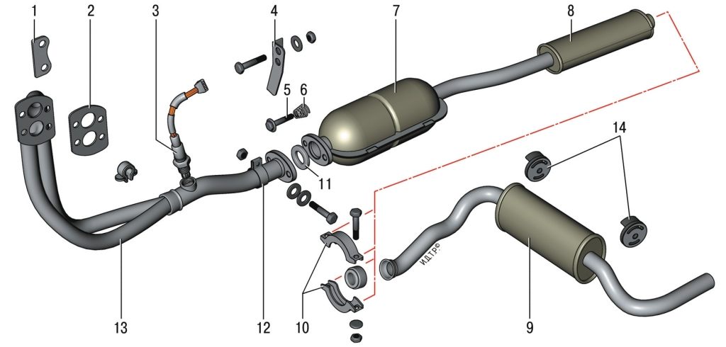 Схема выхлопной системы 2121