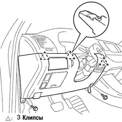 Крепление нижней отделочной панели со стороны водителя